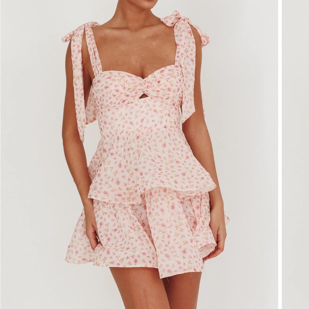 Zoey Riva Angel Biba Pia Ruffle Mini Dress Womens Sz S Pink Floral Coquette
